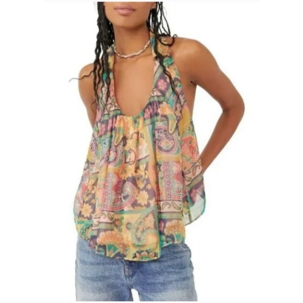 FREE PEOPLE‎ Women's Size M Strawberry Print Sleeveless Boho Festival Top